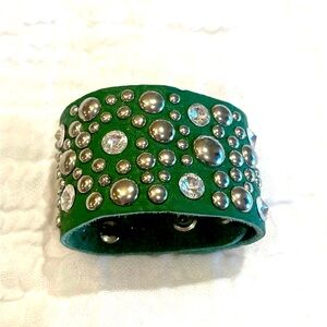 Custom leather and rhinestone bracelet